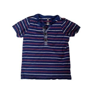 Tea Collection Size 6 Boy’s Striped Short Sleeve‎ Henley Cotton Red White Blue
